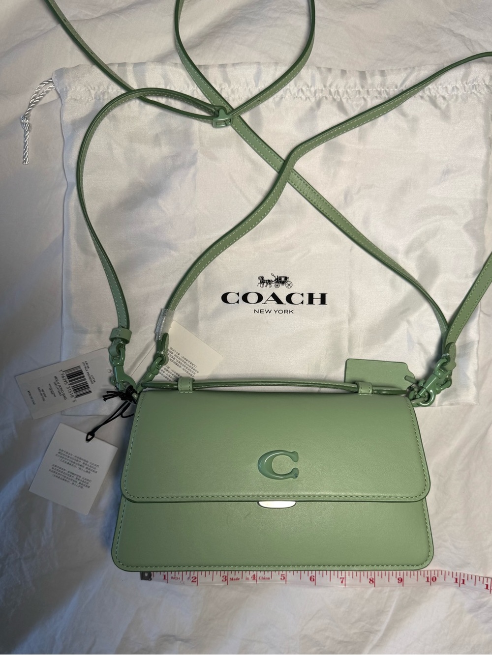 COACH Pale pistachio/ Light Green Genuine Leather Crossbody Bag
